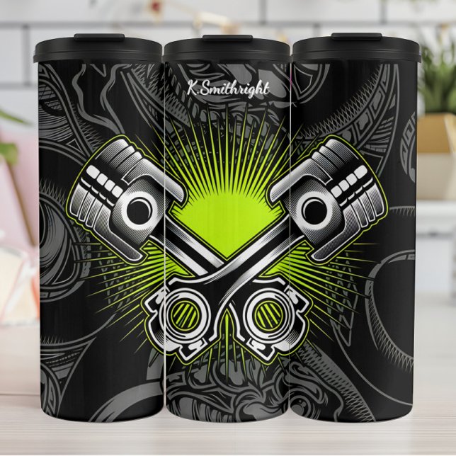 Industriemeblem mit überquerenden Kolben Thermosbecher (Von Creator hochgeladen)