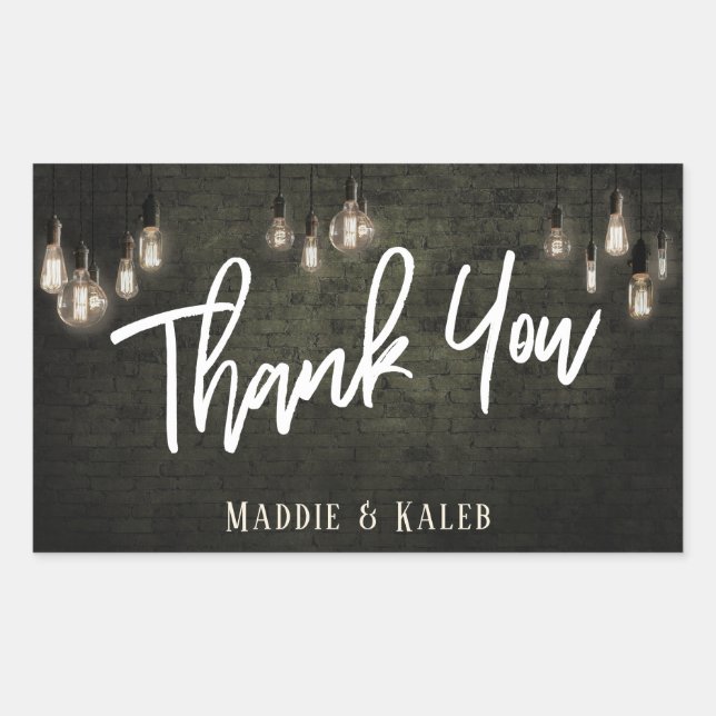 Industriesteine mit Edison Lights Vielen Dank Rechteckiger Aufkleber (Vorderseite)
