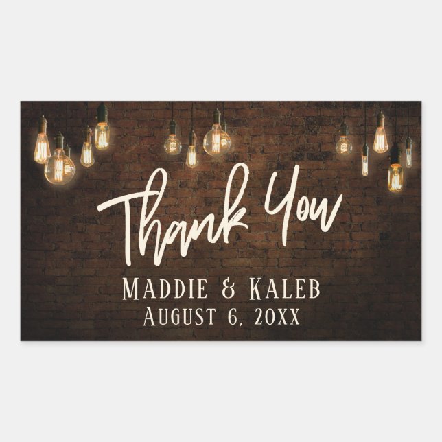 Industriesteine mit Edison Lights Vielen Dank Rechteckiger Aufkleber (Vorderseite)
