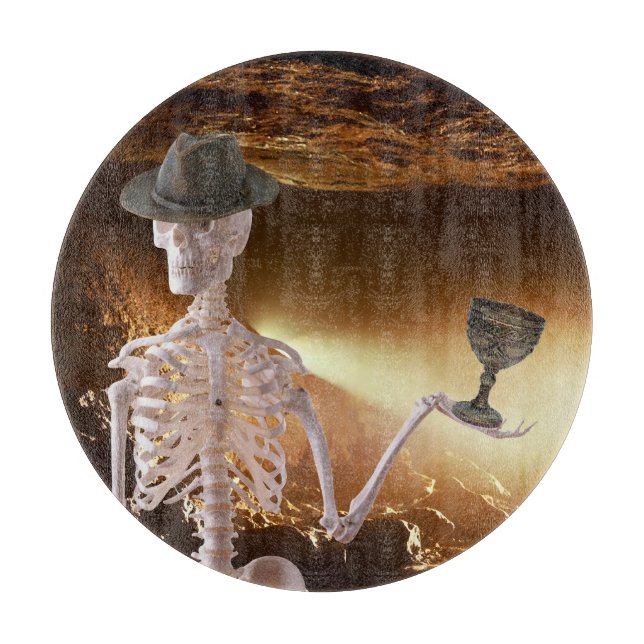 "Indy Bones Halloween Skelett" Schneidebrett (Vorderseite)