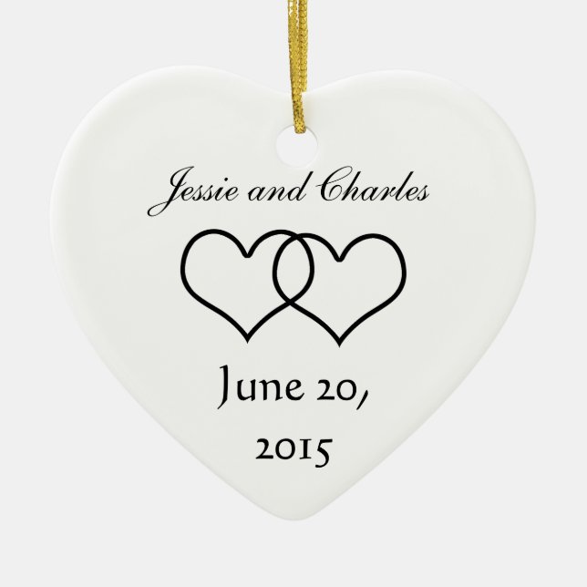 Ineinandergegriffene Herzen - Schwarzweiss Keramik Ornament (Vorne)