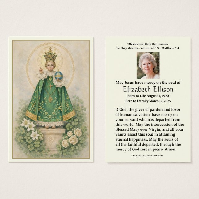 Infant of Prague Shamrocks Irish Funeral Prayer (Vorne & Hinten)