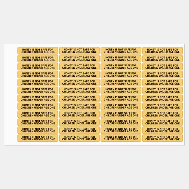 Infant Warning Honey Jar Lid Security Label Yellow Etiketten (Blatt)
