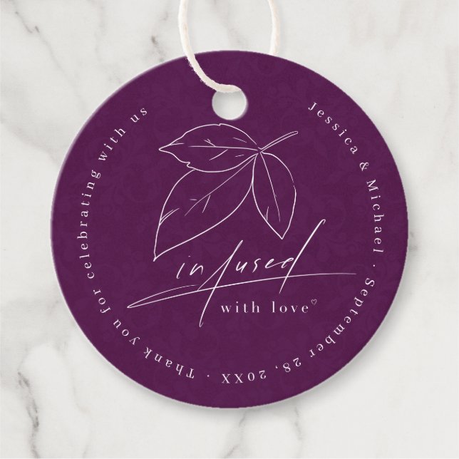 Infantis mit Liebe Pflaume Elegante Linie Art Leaf Geschenkanhänger (Vorderseite)