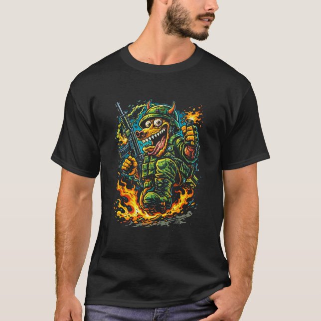 Infantry Rampage – Street Art Military Illustratio T-Shirt (Vorderseite)