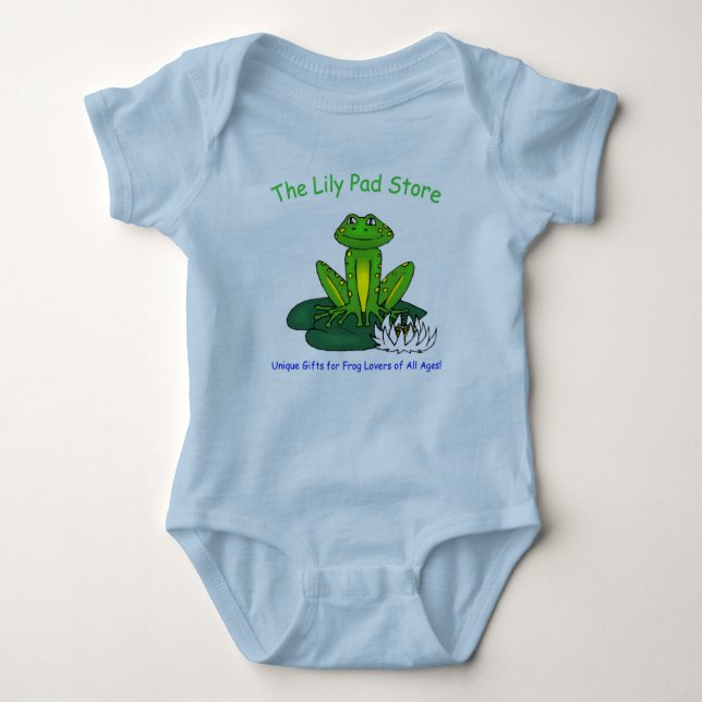 Infant's Frog on a Lily Pad Blue Bodysuit Baby Strampler (Vorderseite)