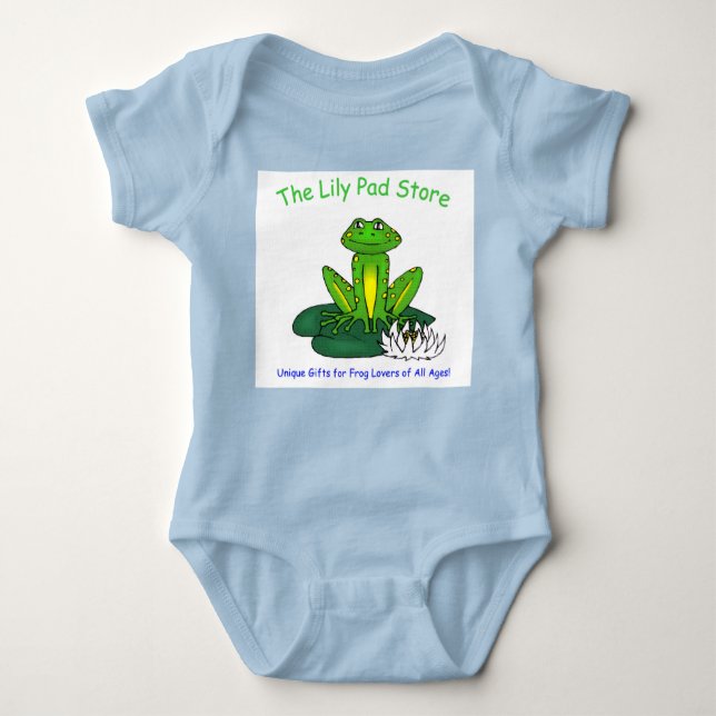 Infant's Frog on a Lily Pad Blue on White Bodysuit Baby Strampler (Vorderseite)