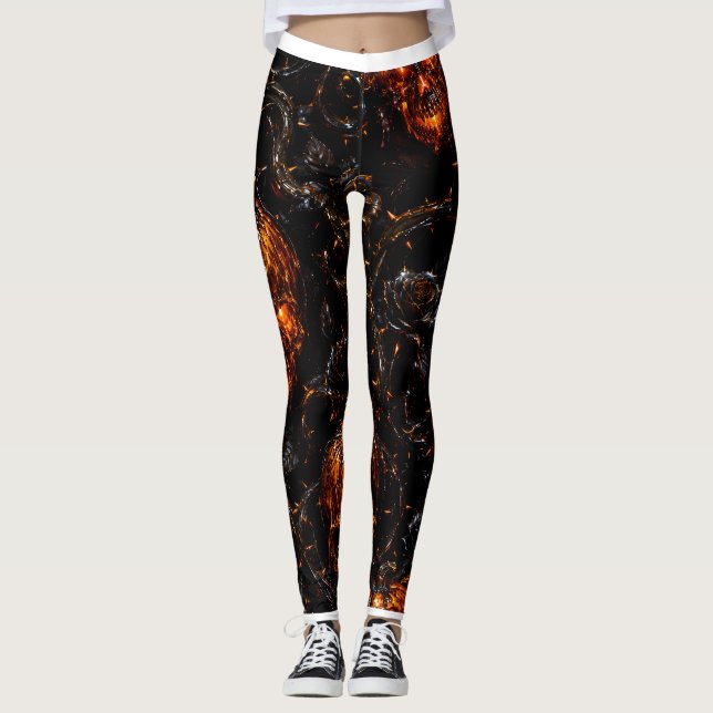 Infernal Vine Pumpkin Skull Halloween Leggings (Vorderseite)