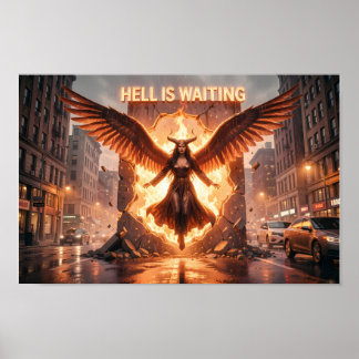 Infernalische Flügel im regenbeleuchteten Ruin Pos Poster