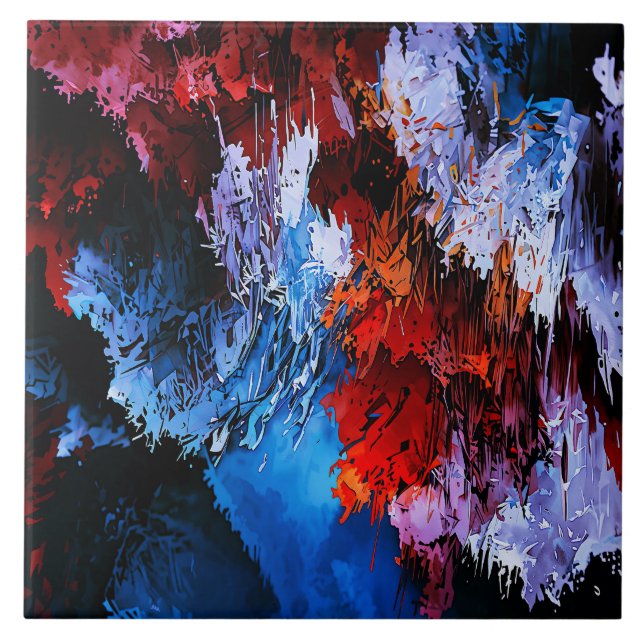 Inferno Blauer Rot Moderne Abstrakte Kunst Fliese (Vorderseite)