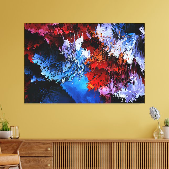 Inferno Blauer Rot Moderne Abstrakte Kunst Leinwanddruck (Insitu (Wohnzimmer))