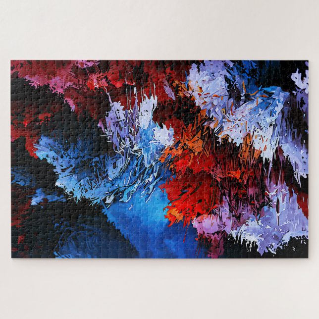 Inferno Blauer Rot Moderne Abstrakte Kunst Puzzle (Horizontal)
