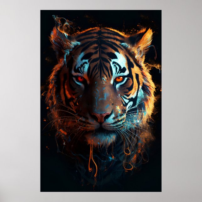 Inferno Blick: Tiger fierce mit fiery Eyes Poster (Vorne)