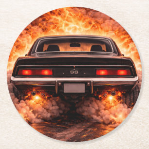 Inferno Burnout Muscle Car Runder Pappuntersetzer