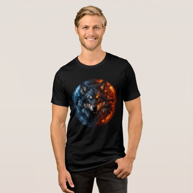 Inferno & Frost Wolf – Elemental Duality Tri-Blend Shirt (Vorderseite voll)