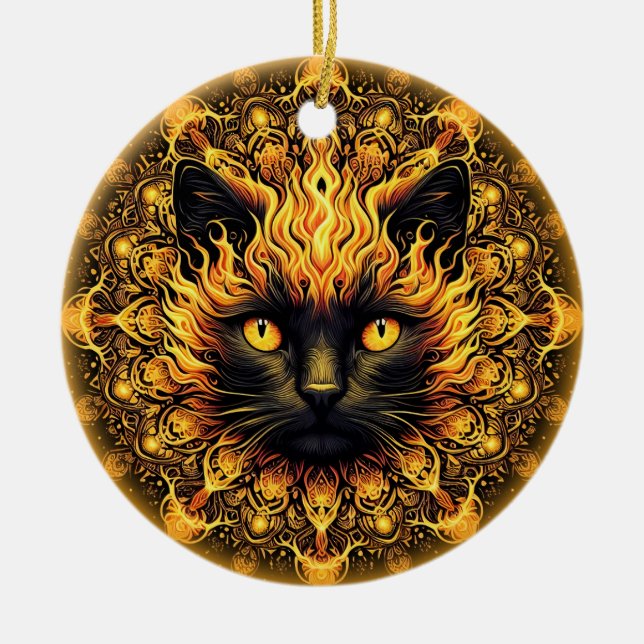Inferno Kitty Mandala Keramik Ornament (Vorne)