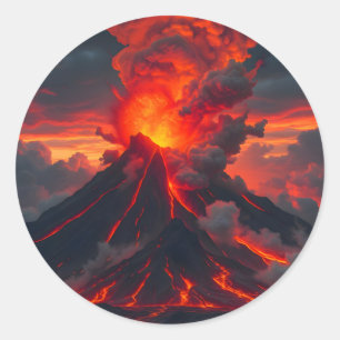 Inferno Summit – Vulkanische Fantasie-Landschaft Runder Aufkleber