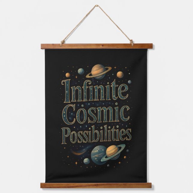 Infinite Cosmic Possibilities Cosmic Green Wandteppich Mit Holzrahmen (Vorderseite)