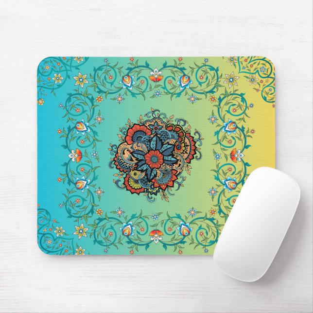 Infinite Splendor - Green Mehndi Floral Design Mousepad (Mit Mouse)