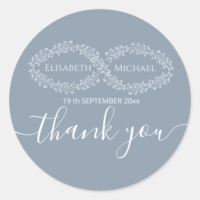 Infinity dusty blue botanic romantic elegant runder aufkleber (Vorderseite)