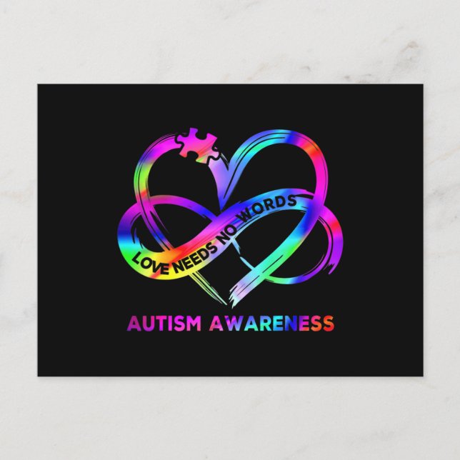 Infinity Heart Love Autism Awareness Needs No Word Postkarte (Vorderseite)