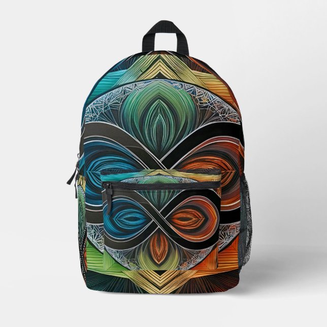 Infinity Mandala African Tribal Mask Abstrakt Bedruckter Rucksack (Vorderseite)