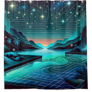 "Infinity Pool at Twilight: Serene Nightscape" Duschvorhang