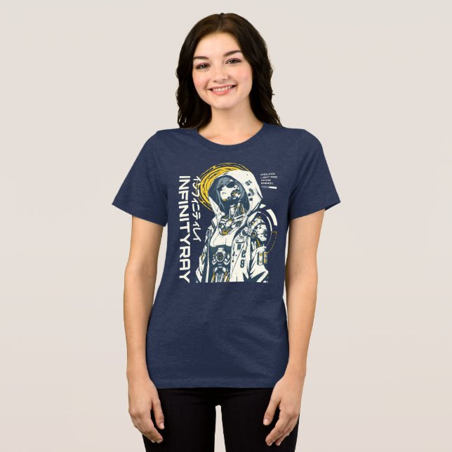 Infinity Ray – Cyberpunk Android Anime Tri-Blend Shirt (Vorderseite voll)