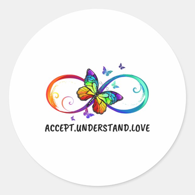Infinity Sign Accept versteht Liebe Neurodius Runder Aufkleber (Vorderseite)