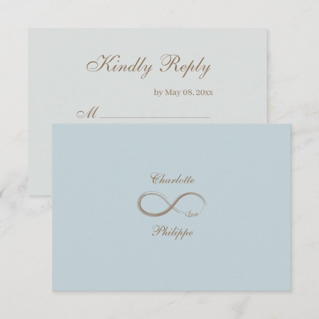 Infinity Sign Dusty Blue Gray Gold Wedding RSVP Einladung (Vorne/Hinten)