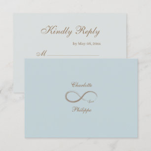 Infinity Sign Dusty Blue Gray Gold Wedding RSVP Einladung