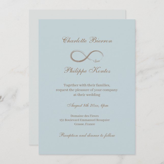 Infinity Sign Dusty Blue Gray Hochzeit Einladung (Vorne/Hinten)