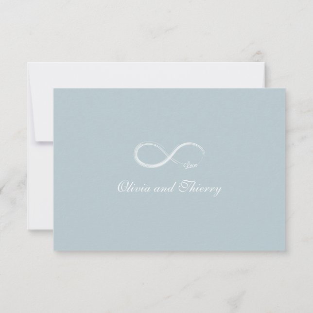 Infinity Sign Dusty Blue Gray White Wedding RSVP Einladung (Rückseite)