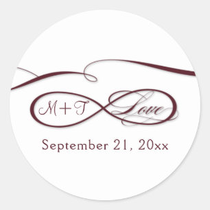 Infinity Sign Liebe Script Burgundy White Wedding Runder Aufkleber