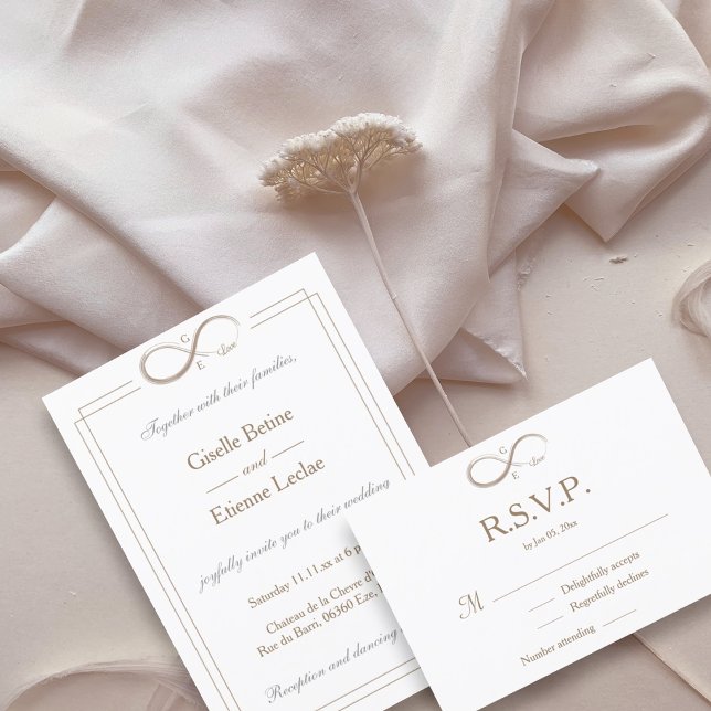 Infinity Sign Monogram Gold White Wedding RSVP Einladung (Von Creator hochgeladen)