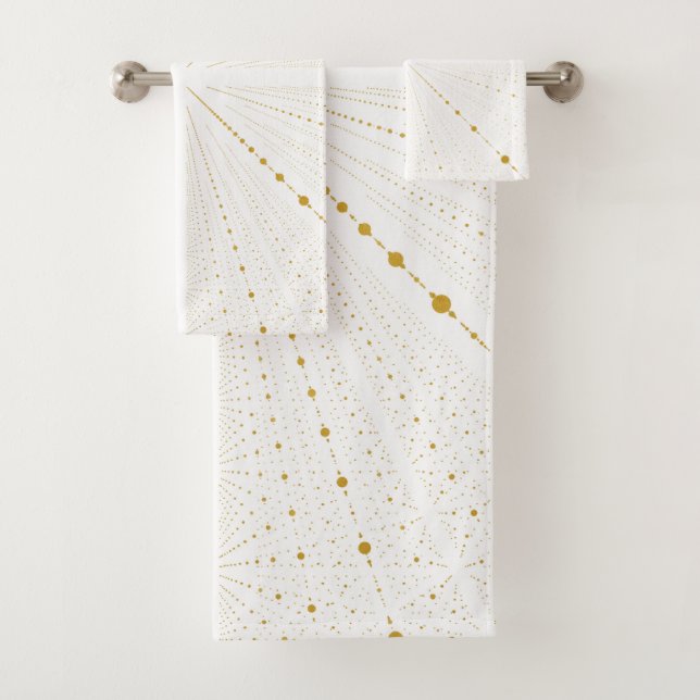 Infinity Space Dots 2 - Weiß und Gold- Badhandtuch Set (Insitu)