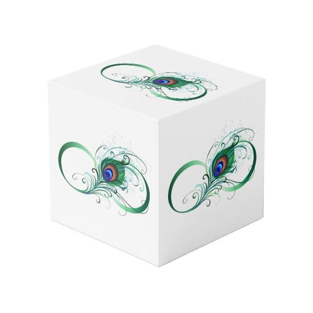 Infinity Symbol with Peacock Feather Würfel (Vorderseite Schrägansicht)