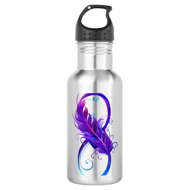 Infinity with Purple Feather Edelstahlflasche (Vorderseite)