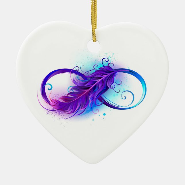 Infinity with Purple Feather Keramik Ornament (Vorne)