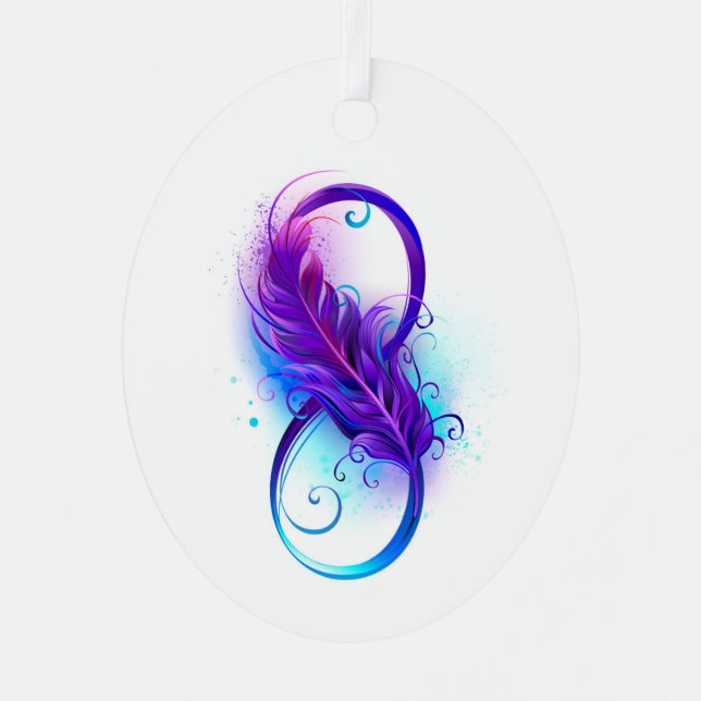 Infinity with Purple Feather Ornament Aus Metall (Vorderseite)