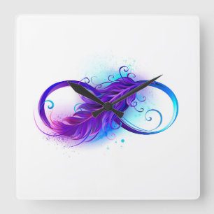 Infinity with Purple Feather Quadratische Wanduhr