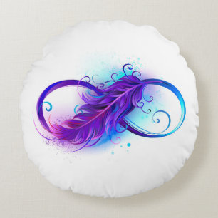 Infinity with Purple Feather Rundes Kissen