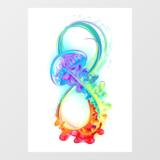 Infinity with Rainbow Jellyfish Fensteraufkleber (Blatt)
