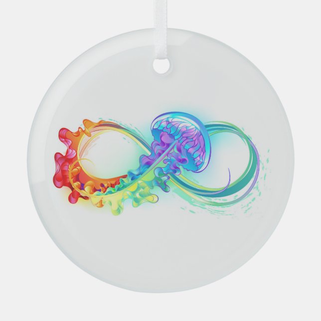Infinity with Rainbow Jellyfish Ornament Aus Glas (Vorderseite)