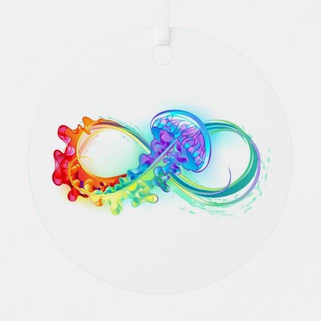 Infinity with Rainbow Jellyfish Ornament Aus Metall (Vorderseite)