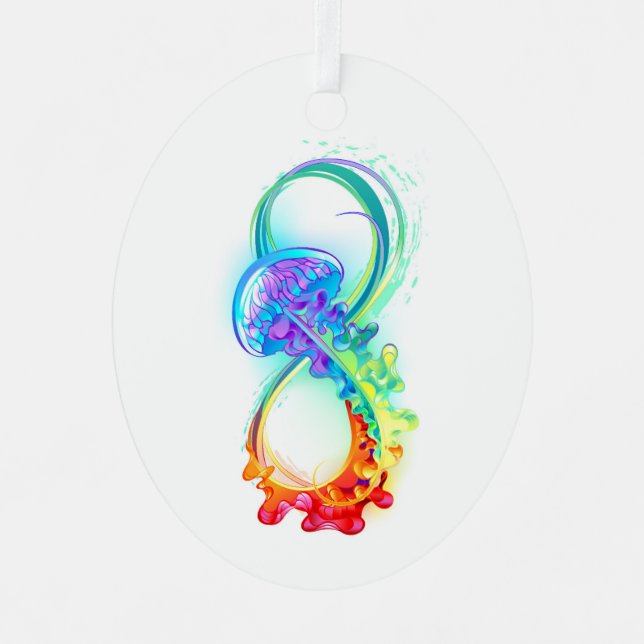 Infinity with Rainbow Jellyfish Ornament Aus Metall (Vorderseite)