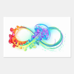 Infinity with Rainbow Jellyfish Rechteckiger Aufkleber
