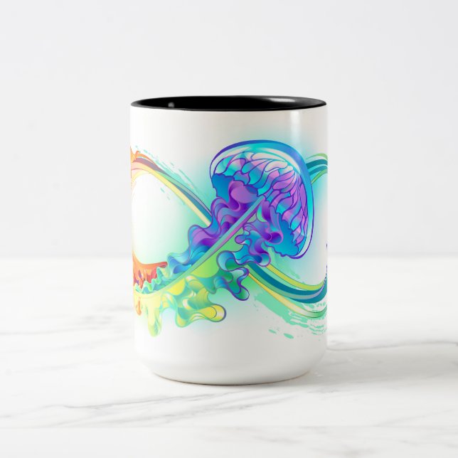 Infinity with Rainbow Jellyfish Zweifarbige Tasse (Mittel)