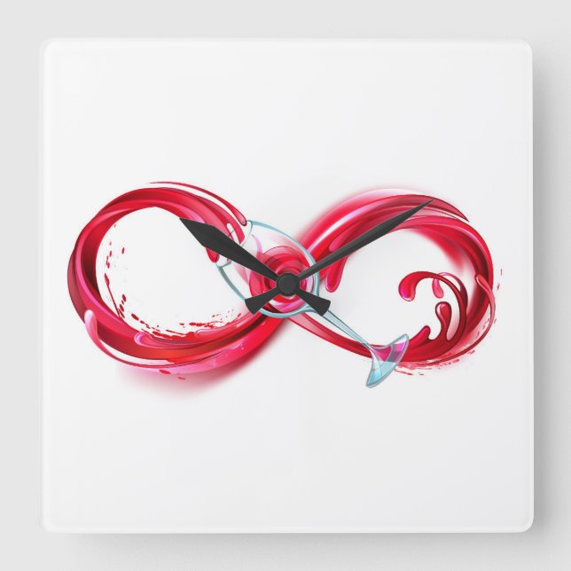 Infinity with Red Wine Quadratische Wanduhr (Vorderseite)