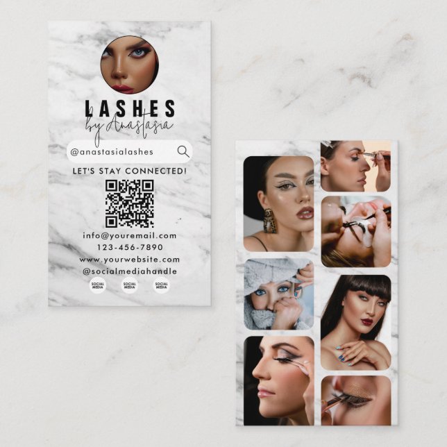 Influencer Beauty Makeup Artist Hair Lashes Marmor Visitenkarte (Vorne/Hinten)